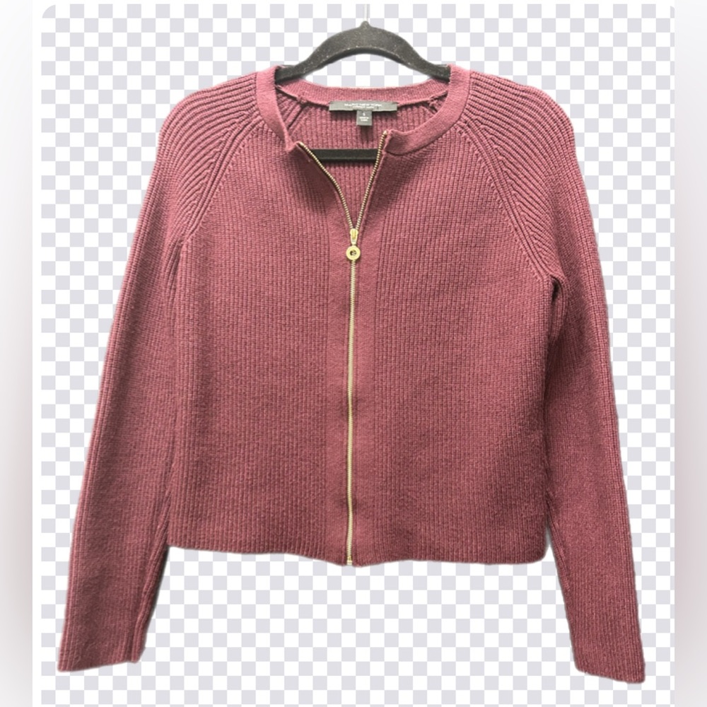 Marc New York Burgundy Ribbed Zip-Up Knit Sweater Full Gold Zipper Women’s Sz S